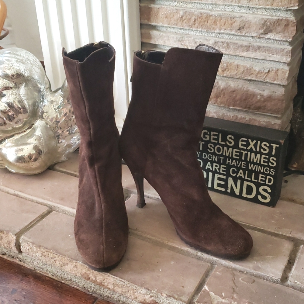 Vintage Y2K Brown Suede Cici Heeled Boots Size 9.5